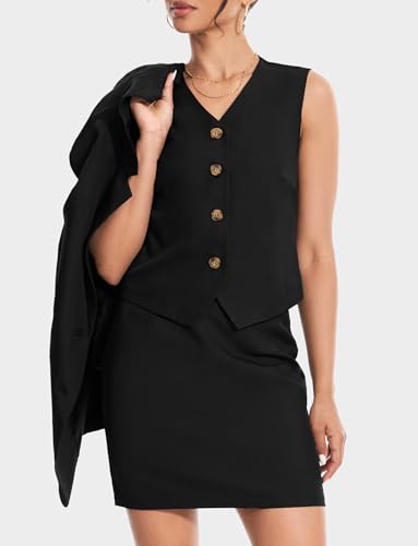 Women's 3 Piece Skirt Sets Business Casual Short Skort Blazer Suit Long Sleeve Jacket Vest Matching Outfits4
