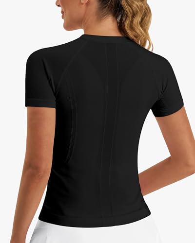 Image of Stelle Women Workout Tops Short Sleeve Seamless Athletic Shirts Yoga Gym Sports Breathable Tees