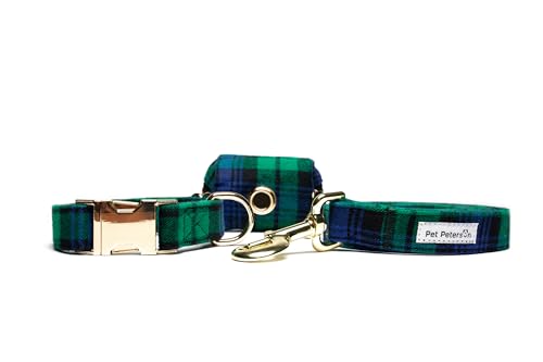 Collar y Correa para Perros, Set de 3 Piezas de Collar, Correa y portabolsas (L, Dublin)