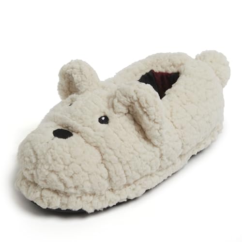 Dearfoams Easter Basket Stuffers Gifts for Kids Washable Animal Critter Slippers, White Bear, 11-12 Toddler