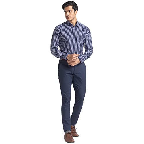 Image of Colorplus Men's Pure Cotton Stripe Pattern Classic Fit Polo Neck Half Sleeve Casual T-Shirt