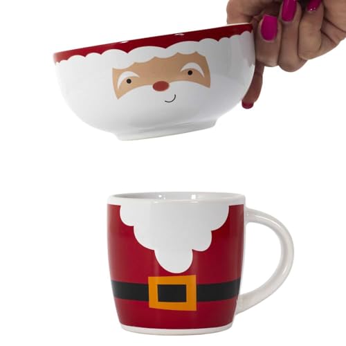 HOME DECO FACTORY Mug et Bol de Noël en Céramique Festif 300 ML Rouge