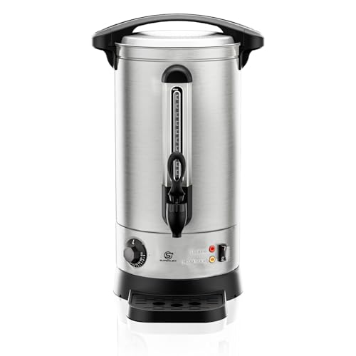 SUPERLEX 10L Electric Catering Urn 1500W, Stainless Steel Hot Water Boiler with Thermostat, Auto Keep Warm & Anti-drip Tap, Safety Cut-off, for Home, Office, Commercial Use