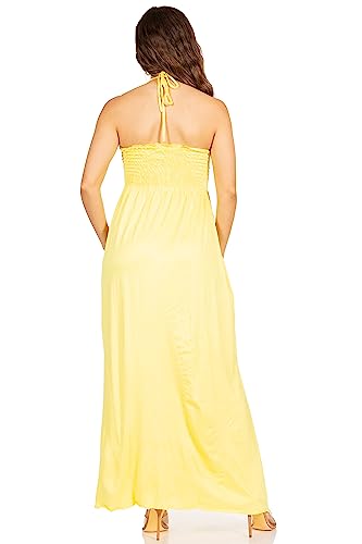 Image of Sakkas Soft Jersey Feel Solid Color Smocked Bodice String Halter Long Dress