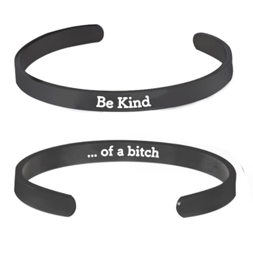 Pingyongchang Stainless Steel Be Kind...of A Bitch Bracelets Punk Engraved Inspirational Cuff Bracelet Jewelry Gifts for Women2