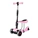 YOLEO Monopattino per Bambini 3-in-1, Monopattino 3 Ruote Lampeggianti in LED, Kids Scooter, con Sedile Estraibile/ Monopattino Bambini 2 a 8 Anni, Carico Massimo 50 kg, Regalo per Bambini (Rosa)