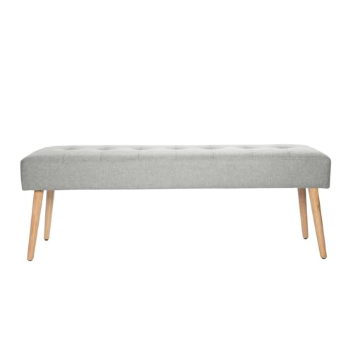 Miliboo Banc scandinave capitonné en Tissu Effet Velours texturé Gris Clair et Bois Clair L130 cm GUESTA