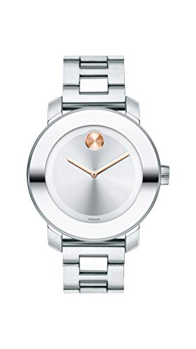 Image of Movado Women's Bold Iconic Metal Watch with a Flat Dot Sunray Dial, Silver/Pink/Gold (Model 3600084), Stainless Steel, 36 mm, Bold - 3600084