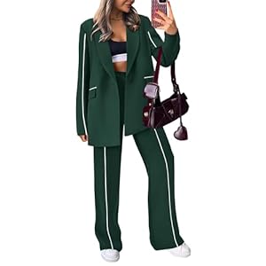 PRETTYGARDEN Women’s Fall Spring 2 Piece Blazer Outfits Business Casual Oversized Jacket Wide Leg Work Pants Dressy Suit Set