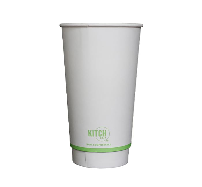 White Compostable Smooth Insulated Paper Hot Cup by KITCH24/7 – 20.0 fluid_ounces, Paper, White, Pack of 500, Model KC-SDC20W