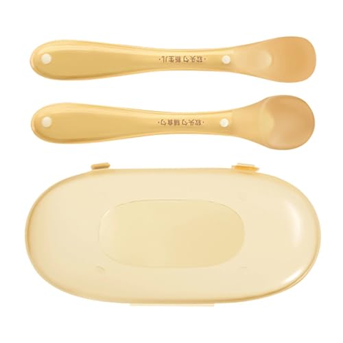 Mimoqk Cucharas de Alimentación - Pack de 2 Alimentadores Ergonómicos Pequeños de Alimenticio con Estuche | Cuchara de Silicona para Servir - para guardería viaje destete alimentación dentición