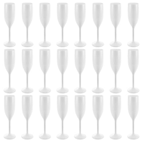 Swylexn 24 Pcs White Plastic Champagne Flutes 170ml Plastic Prosecco Glasses Shatterproof Champagne Glasses Personalised Plastic Flute Glasses Plastic Prosecco Flutes Wine Glasses for Party