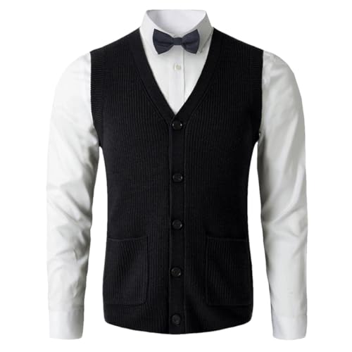 Men Sweater Vest V-Neck Sleeveless Knitted Buttons Cardigan Solid Thick Waistcoats
