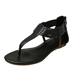 Sandalias planas de playa para mujer, antideslizantes, con bloques de color, puntera y puntera, Black, 39.5 EU