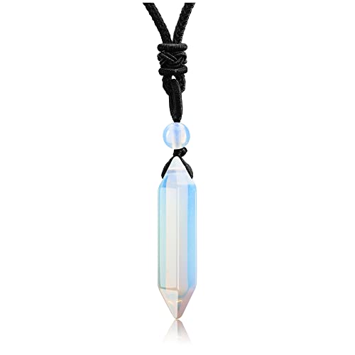 Jovivi Synthetic Opalite Healing Crystal Necklace Hexagonal Pointed Pendants Black Rope Crystals Necklaces Adjustable Natural Reiki Quartz Stone Gemstone Jewelry for Men Women