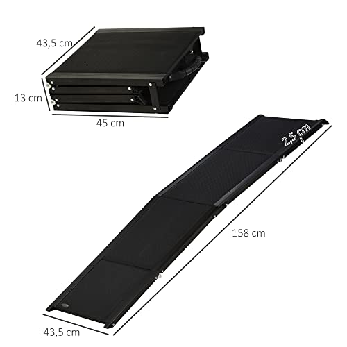 PawHut Hunderampe klappbar Hundetreppe Auto & SUV rutschfest Einstiegshilfe für Kofferraum, 158x43,5cm, Hundeautorampe für große Hunde bis 40 kg Schwarz