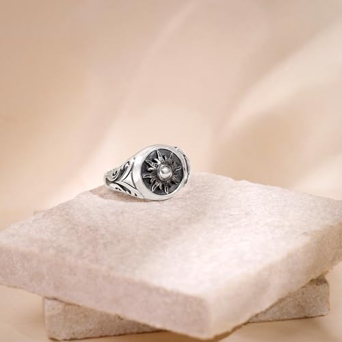 Image of GIVA 925 Oxidised Silver Solace Sun Ring for Him, Fixed Size, Indian -24 | Gifts for Men and Boys | With Certificate of Authenticity and 925 Stamp | 6 Months Warranty