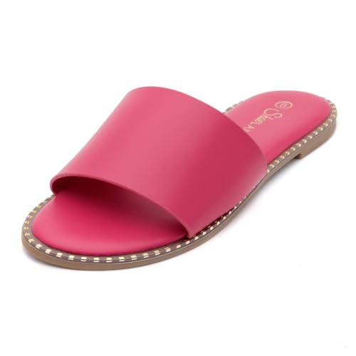 Image of Shoe Land Flat Sandals for Women - Slip-On Slides with Cushioned Footbed | Comfortable Dressy & Casual Open Toe Summer Sandals for Beach, Travel & Everyday Wear