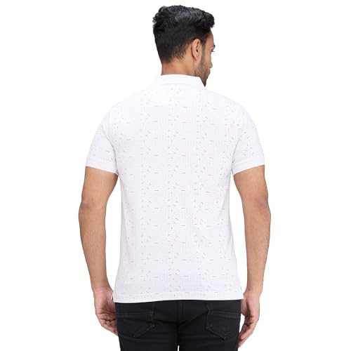 Image of Park Avenue Men's Slim Fit Print Pattern Cotton Polyester Blend Polo Neck Half Sleeve Casual T-Shirt