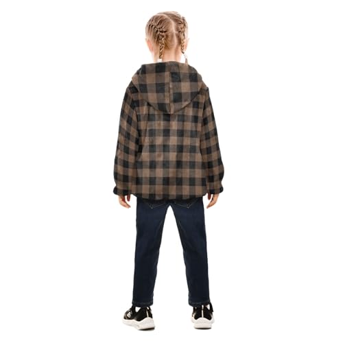 GuoChe Buffalo Plaid Coffee Brown Sherpa Coat4
