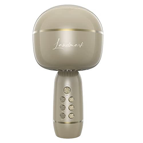 Image of LANDMARK LM BT1087 Chorus Handheld Wireless Singing Mic Multi-Function Bluetooth Karaoke Mic with Microphone Speaker, 6Hrs Playtime, Supports Micro Pin, TF Card & USB for All Smart Phones - Gold
