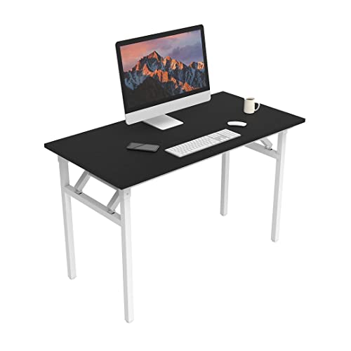 Halter Folding Desk Table For Small And Large Spaces, Collapsible Computer Desk For Office, Bedroom, And Study - 47” Space-Saving Portable, Foldable Study Table - Black Desk, White Frame #TOP8