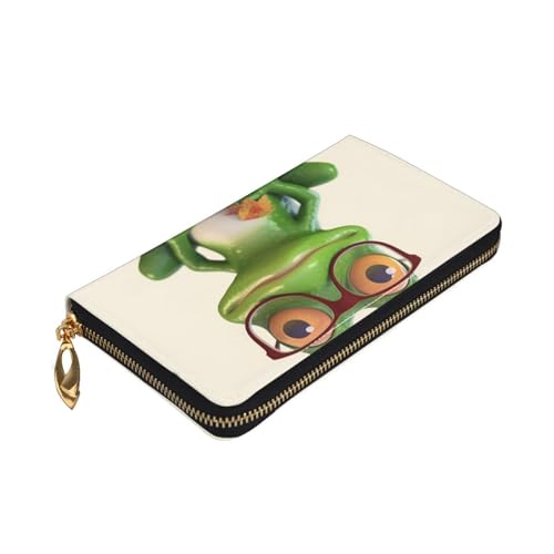 Leather Wallet for Women Men Bifold Wallet Ultra Slim Credit Card Holder Frog Wearing Glasses Ladies Clutch Purse4