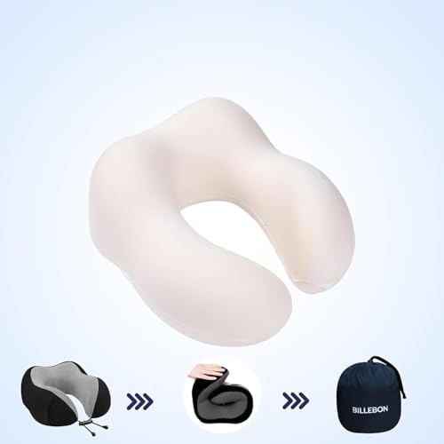 Image of Billebon Extra Soft Memory Foam Luxury Travel Neck Support Rest Pillow with Soft Washable & Removable Cover, Multipurpose Comfortable Travel Pillow for Airplane(Black Combo)