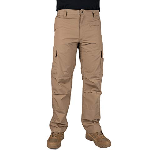 LA Police Gear Men's Urban Ops Tactical Cargo Pants - Elastic WB - YKK Zipper - Coyote - 36 x 30