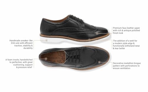 Image of Neeman's Luxe Brogues for Men | Antique Finish Faux Leather (PU) with Mendelian Brogue Pattern | Comfortable Semi-Casual Brogues
