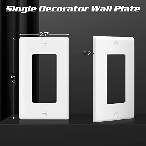 Decorator Wall Plate 1-Gang Light Switch Plate Outlet Cover,Unbreakable Polycarbonate Thermoplastic, White (4-Pack, Single Decorator-White) #TOP4
