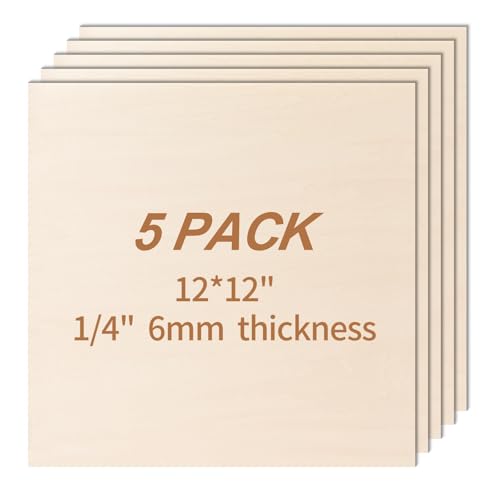 5 Pack-12x12 Basswood Sheets 1/4 for Crafts Inch 6mm Unfinished Basswood Sheets.Plywood Sheets Used for DIY Projects Laser Engraving Wood Burning Staining Model Making & More
