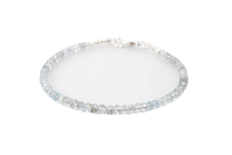 Bracelet aigue-marine mousse 3mm unisexe 7 pouces le cadeau idéal avec fermoir argent