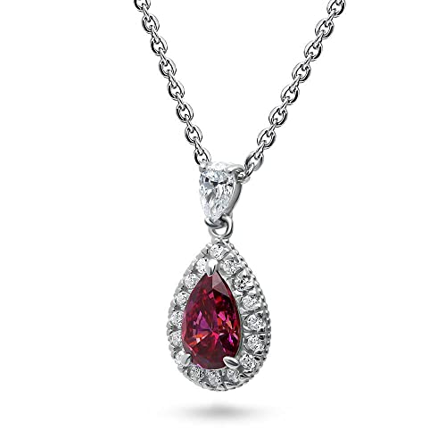 Berricle Sterling Silver Halo Red Pear Cut Cubic Zirconia Cz Fashion Necklace And Earrings Set For Women, Rhodium Plated #TOP7