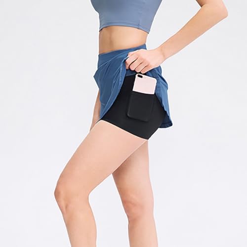 Saia de corrida feminina casual com babados e cintura alta com absorção de umidade para treino, Larg