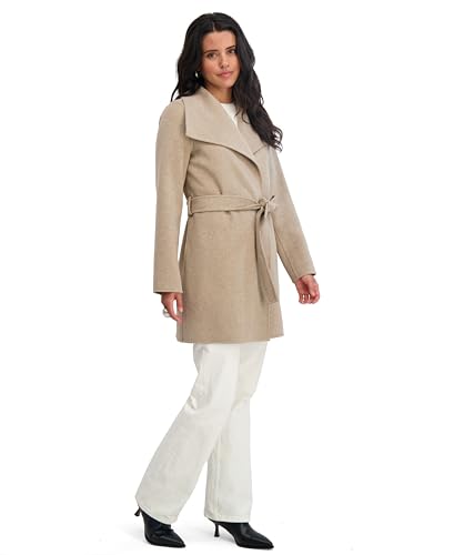 Image of TAHARI Women's Double-faced Luxury Soft Wool Blend Peacoat- Wrap Wool Coat With Removable Belt