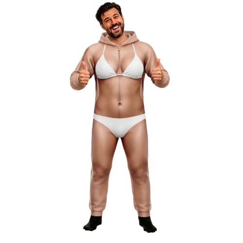 3D Printed Novelty Ugly Onesie For Men Zip Up Hooded Cosplay Jumpsuit - image 1