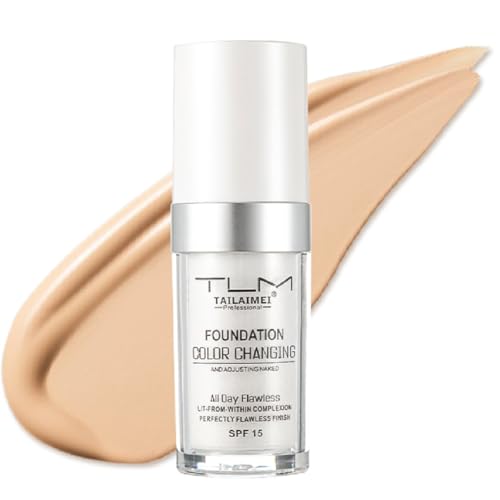 TLM Foundation Color Changing,TLM Colour Changing Liquid Foundation Hides Wrinkles & Lines,BB Cream Makeup Base Concealer Cover Moisturizing Fluid for all Skin Tone SPF15(30ML)