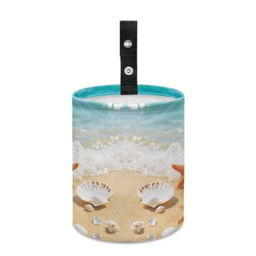 Image of Beach Sea Shell Print Car Trash Can - Multi-Purpose, Waterproof, Leak-Resistant, Easy to Clean, Car Interior Decoration