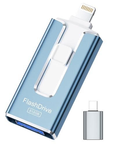 Image of MFi Certified Flash Drive for iPhone iPad 512GB, Photo Stick for External Memory Storage, Easily Back Up and Save Photos Videos, USB Memory Stick Thumb Drive for iPhone /iPad /Android /PC (Sky Blue)