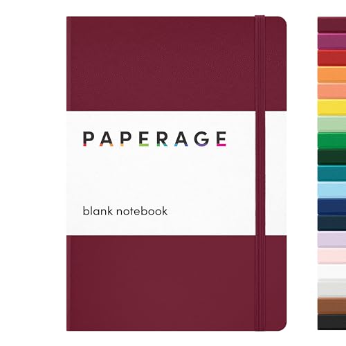Image of PAPERAGE Blank Journal Notebook, (Burgundy), 160 Pages, Medium 5.6 in x 8 in - 100 GSM Thick Paper - Hardcover Journaling Notebook for Work, School, Note Taking or Sketching