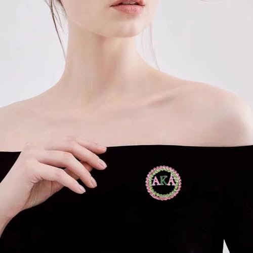 Image of Imitation Rhinestone Greek Sorority Brooch for Women Girls My Best Friends Fashion Paraphernalia Lapel Pin Pink Green Crystal Jewelry for Sisters Ladies Sparkling Dress Accessory Sisterhood Graduation