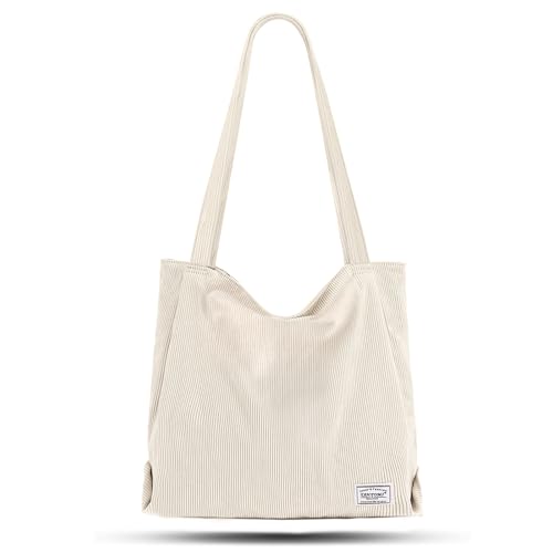 TANTOMI Shopper Tasche Damen, Tote Bag mit Reißverschluss aus Cord, Shopper Damen Groß für Arbeit Büro Reisen Einkaufen Schule und Alltag(Beige).