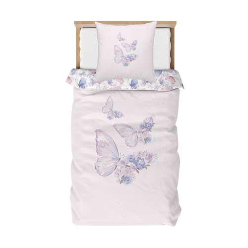 DJDEA Papillon Housse de Couette 140x200cm, Parure de Lit 1 Personne en, Parure de Lit en Microfibre 1 Personne, Housse de Couette Réversible Double Face avec...