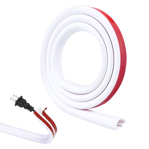 Mini Canaleta de Cables, Protector de Cables para Suelo PVC Flexible, Canaletas Cables Suelo Autoadhesiva, Cubierta de Cable Flexible para Pared, 15×10mm, 1 Metro(Blanco, Semicirculares)