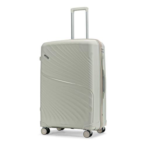 Image of Meridian Medium Check-in Suitcase 65 cm 24 inch Polypropylene Hard Trolley, 8 Spinner Wheels, 2-Pocket Convipack, Recessed Number Lock for Men & Women Ghost Grey /Limestone Grey