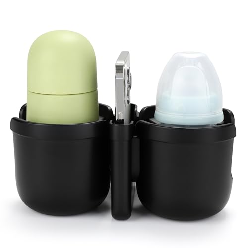 Image of Accmor Stroller Cup Holder with Phone Holder, Bike Cup Holder, Universal Cup Holder for Uppababy Nuna Doona Strollers, 2-in-1 Cup Holder for Walker, Wheelchair, Scooter