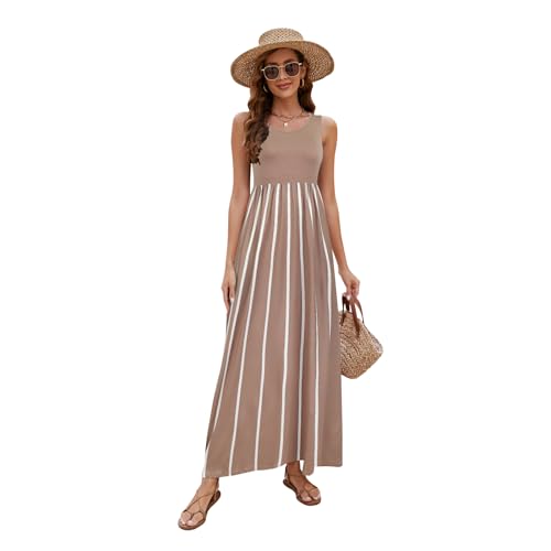 Image of Sherosa Women Boho Chevron Striped Floral Printed Summer Sleeveless Tank Long Maxi Party Dress