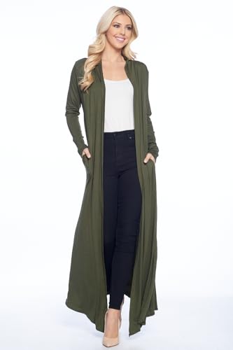 Image of Isaac Liev Women's Maxi Cardigan - Casual Long Flowy Open Front Floor Length Drape Lightweight Duster Sweater Made in USA