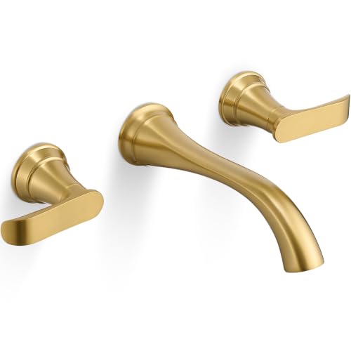 HEYMYTAP Brushed Gold Wall Mount Tub Filler, Brass Bath Tub Faucet Set